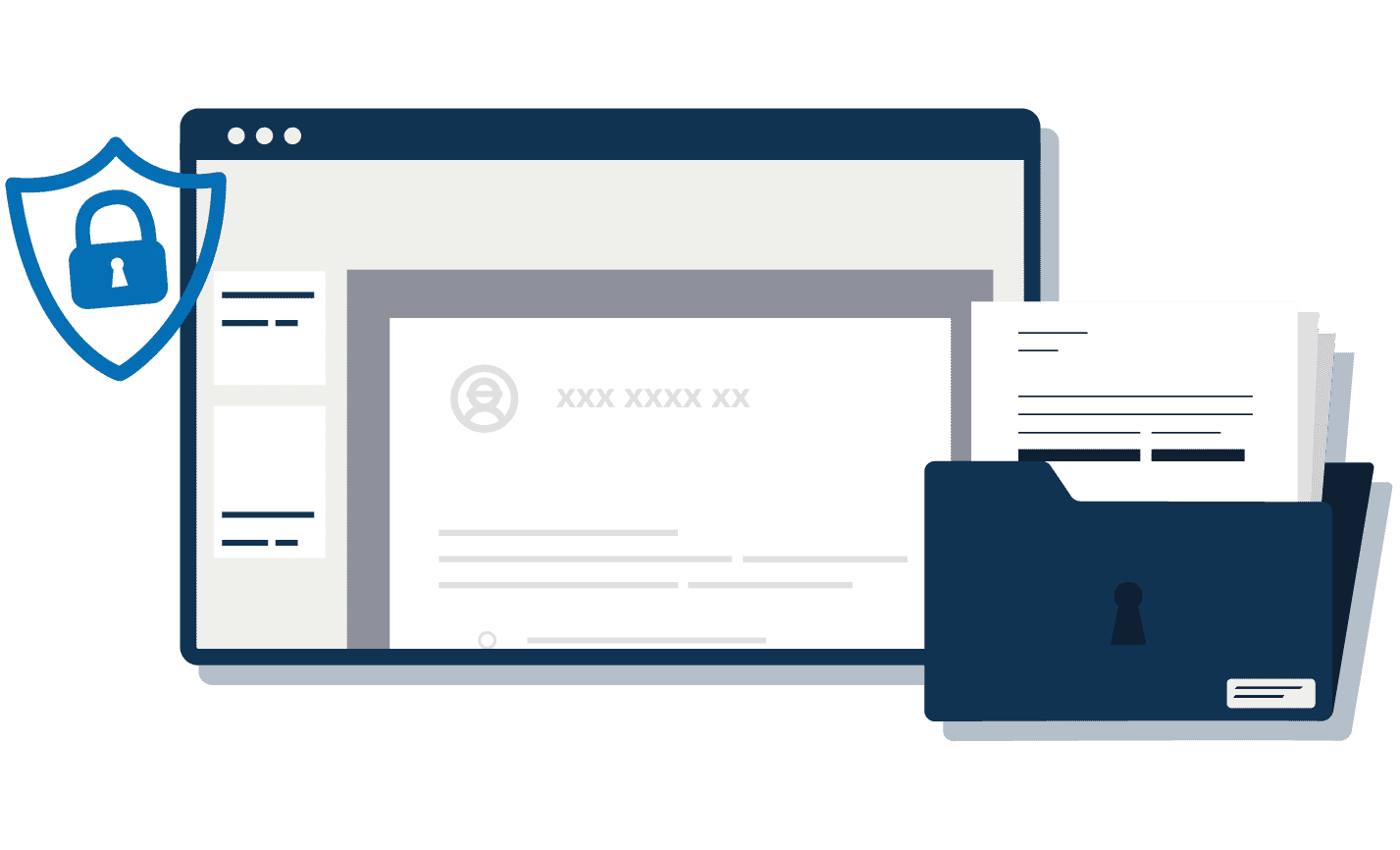 Illustration af adgangsstyring med sikkerhedsskjold og rollebaseret adgang til dokumenter