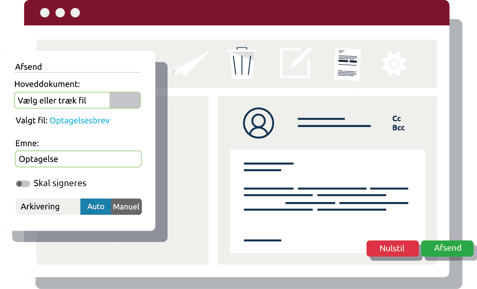 IMS DigitalPost afsendelsesformular med dokumentupload og automatisk posthåndtering